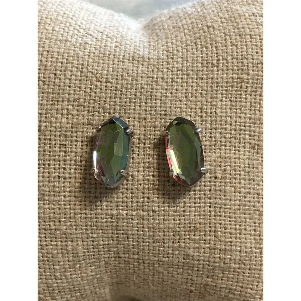 Kendra Scott Grayson Silver Stud Earrings in Dichroic Glass Watercolor NWOT